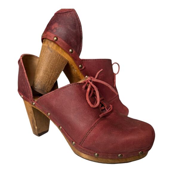 Sanita Theodora Nubuck Leather Clog Studded Wood platform 3" Heel size (38) 7 - Picture 4 of 16